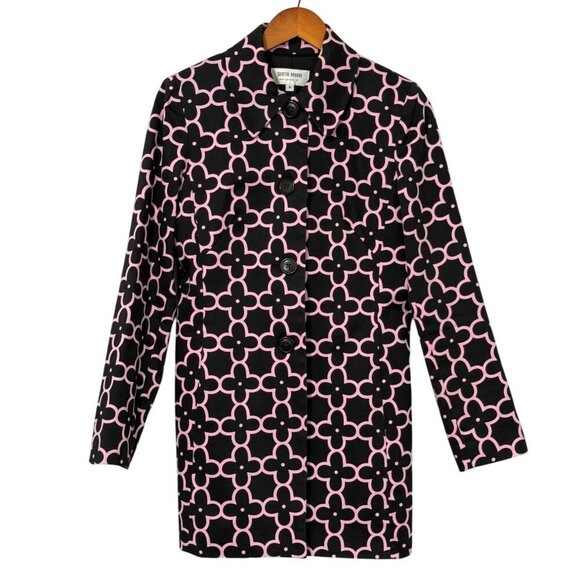Skirtin Around Jacket Black Pink Floral Print Long Sleeves Pockets Cotton Size 8 - Picture 1 of 11